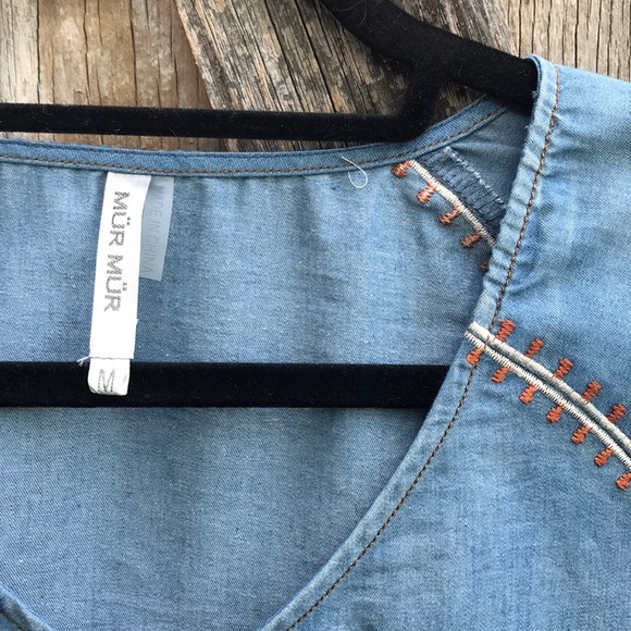 [Mur Mur] Chambray Boho Bell Sleeve Tunic - Picture 5 of 8